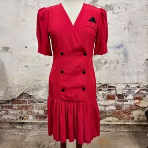 Vintage R.E.O. Originals Red Drop Waist Dress Size 6
